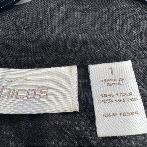 Chico's Sz 1 Women's Black Beaded Linen Blend Pullover Blouse Top Sz 8 - Picture 7 of 11